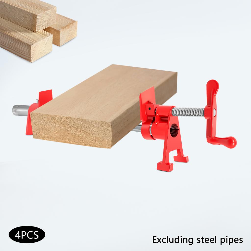 4Pack 3/4" Wood Gluing Pipe Clamp Set Heavy Duty Cast Iron Bar Clamps Workbench Pipe Clamps for Metalworking, Woodworking