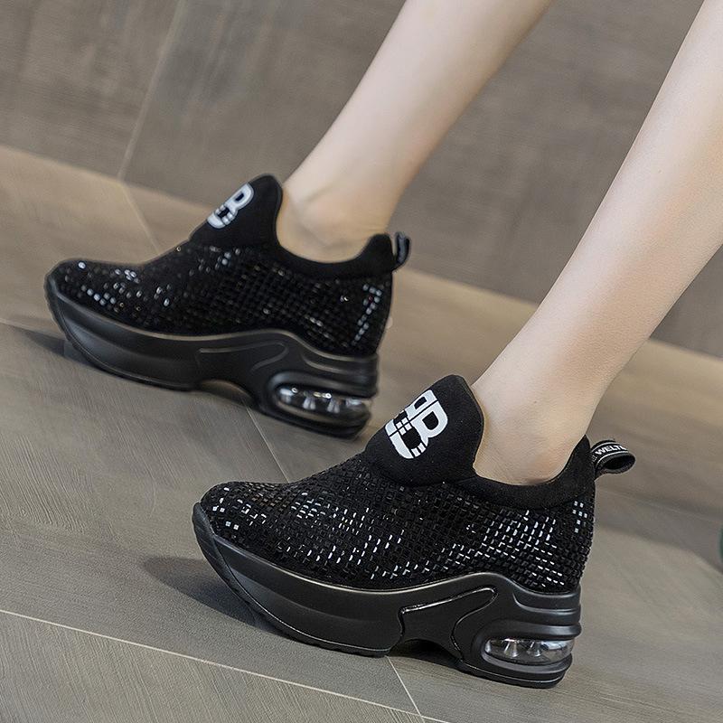 

Женские одинарные туфли новая женская обувь модные стразы внутренняя высота увеличение толстая подошва воздушная подушка повседневная обувь женщины 33