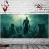 Ghostly Halloween Garage Banner - Terrifying Cemetery Skull Design, Outdoor Festival Decoration YZB
