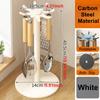 360° Rotating Kitchen Utensil Stand with 8 Hooks Countertop Cooking Utensils Storage Organizer Space-Saving Storage for Kitchen