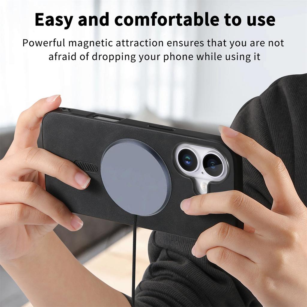 B1 For iPhone 16 Plus Leather Back Case Compatible with MagSafe Skin-Touch Phone Cover