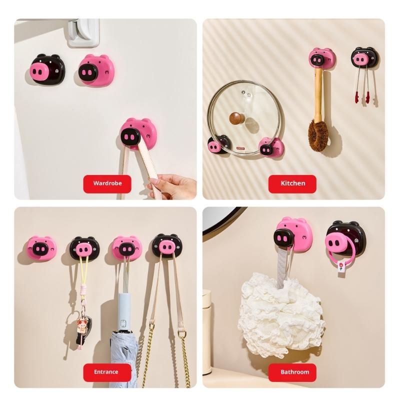 2Pcs Pig Designs Vacuum Adhesive Hook Removable Storage Solution Easy Installation For Home Organization