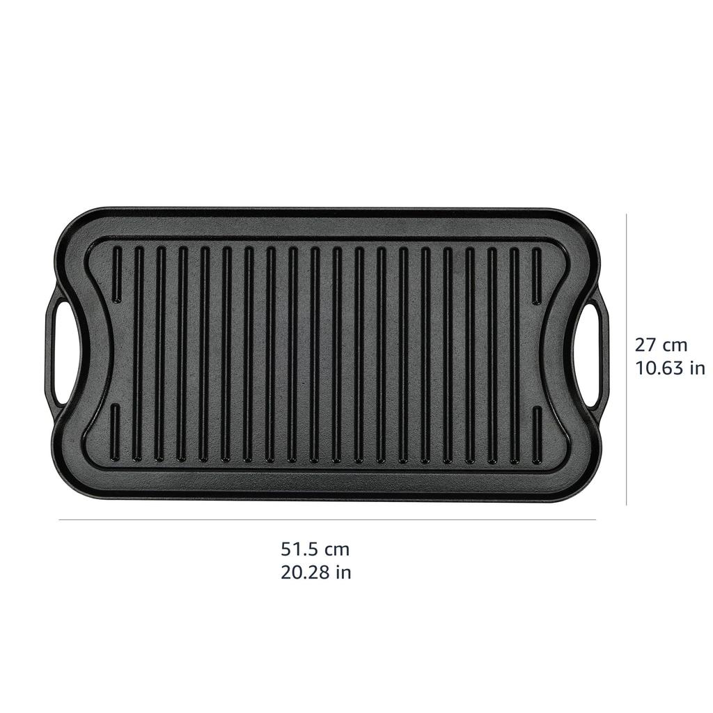 Pre-Seasoned Cast Iron Reversible Rectangular Grill Two-in-one Griddle 20 X10 Inch For Fried Steak and Fried Egg Frying Pan