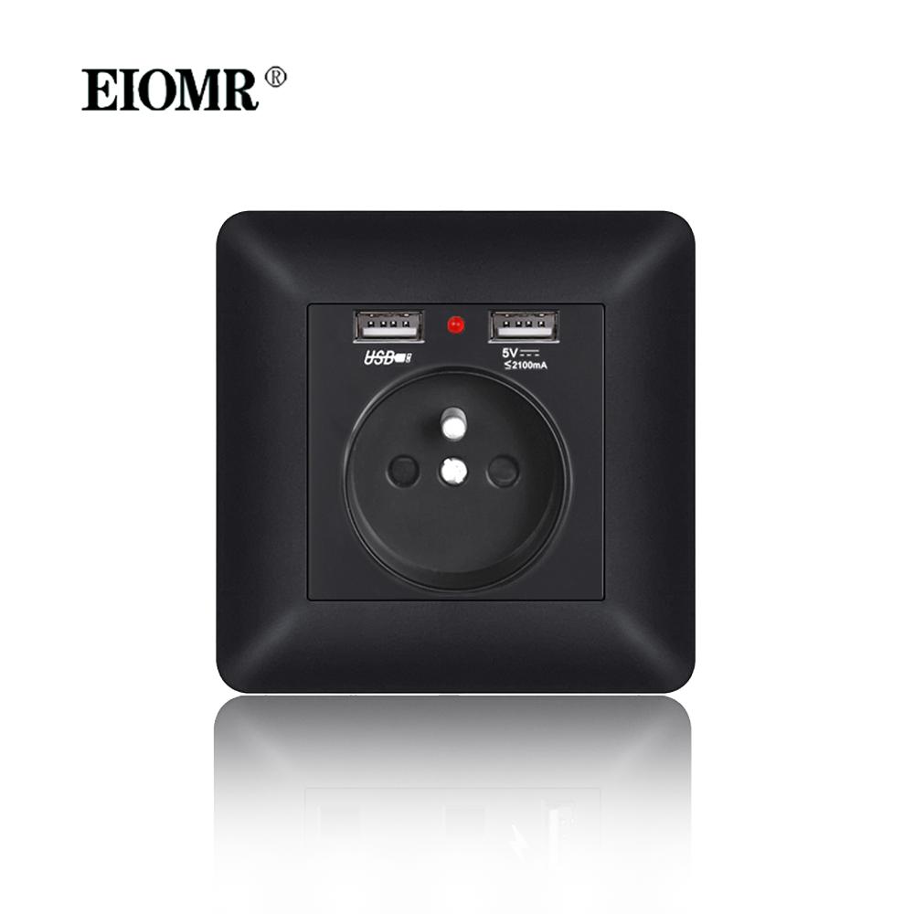 EIOMR France Standards Grounded Wall Socket 16A 250V with USB and Type-C Port Quality Curved Flame Retardant Panel Power Socket