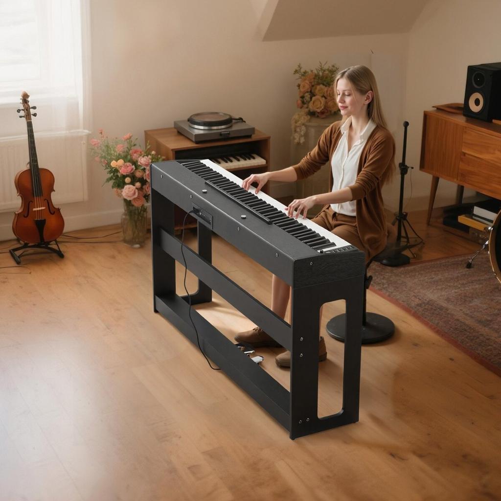 Weighted Digital Piano, 88 Keys Fully Weighted, Electric Piano Keyboard with Furniture Stand, Power Adapter, Triple Pedal, Record Function, 280 Tones,