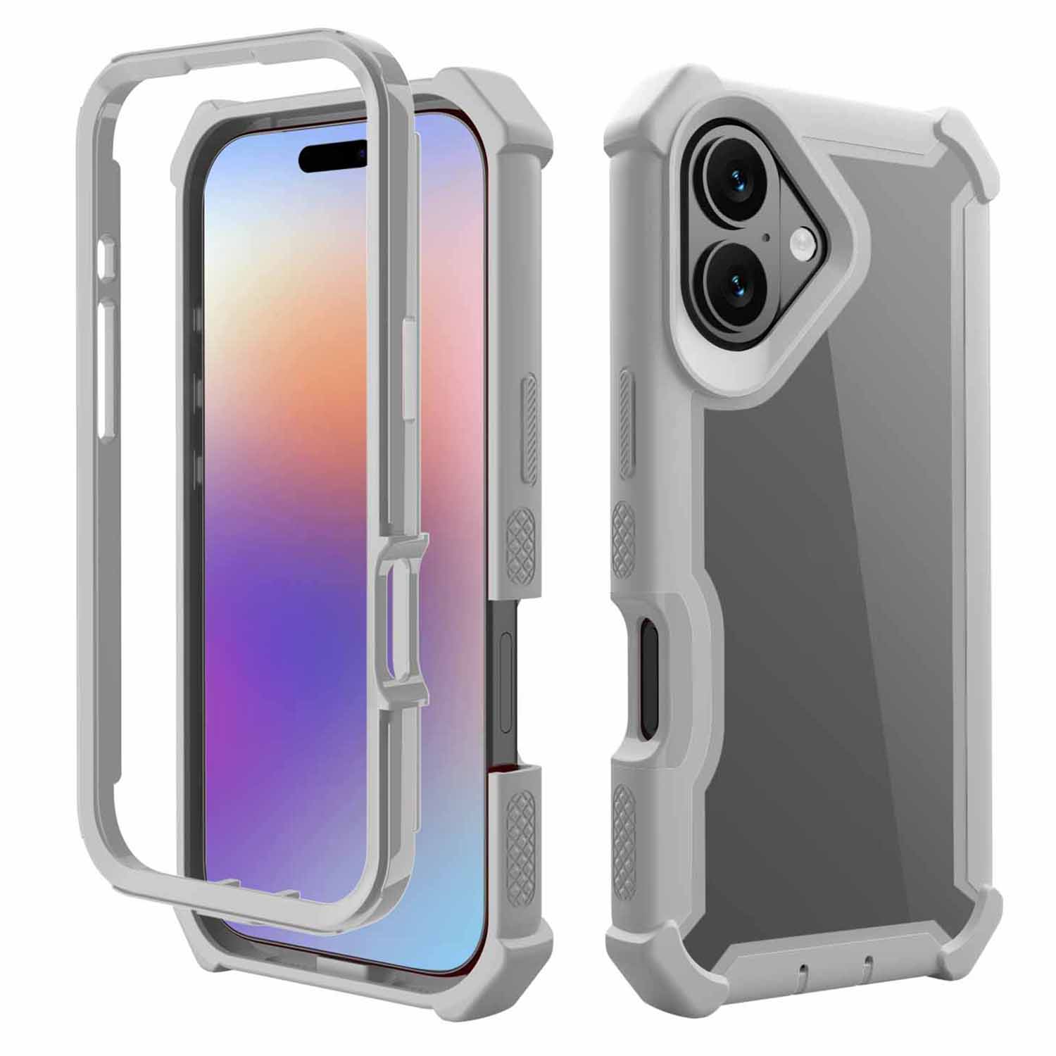 

For iPhone 17 Case Clear Detachable 2 in 1 Shockproof TPU+PC Phone Back Cover Grey
