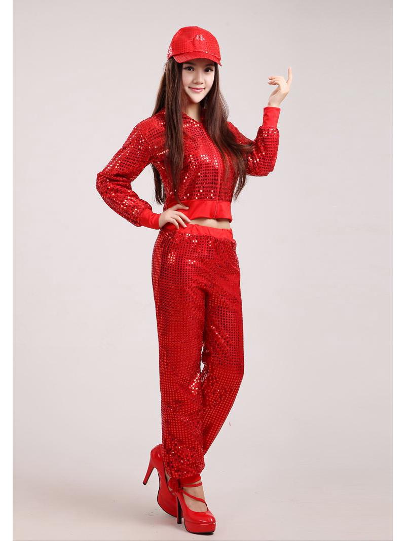 

Жіночі танцювальні костюми: Дорослий джаз, модерн, вуличний і хіп-хоп стилі з блискітками XXL червоний