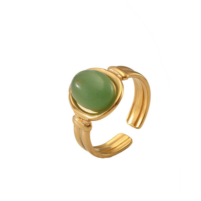 Stainless Steel Golden Plated Metal Bohemia Green Stone Ring for Women Fashion Adjustable Open Rings Jewelry Birthday Gifts