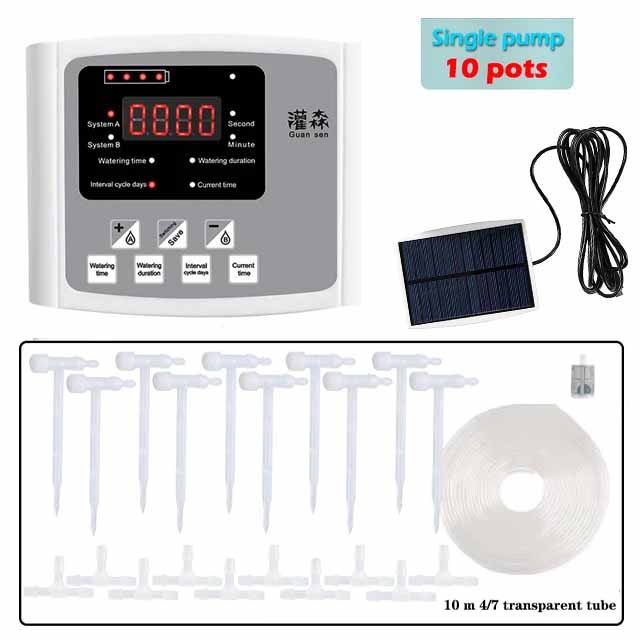 Automatic Solar Energy Drip Irrigation Device Double Pump Adjustable Valve Controller Timer System Intelligent Garden Watering