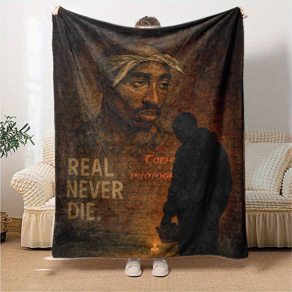 1ks 2Pac Hip Hop Deky Měkká Lehká Pro Všechna Roční Období Víceúčelový Přehoz na Pohovku, Postel, do Kanceláře & na Pikniky, Francouzský Styl s Ikonickým Obalem Alba & Citáty