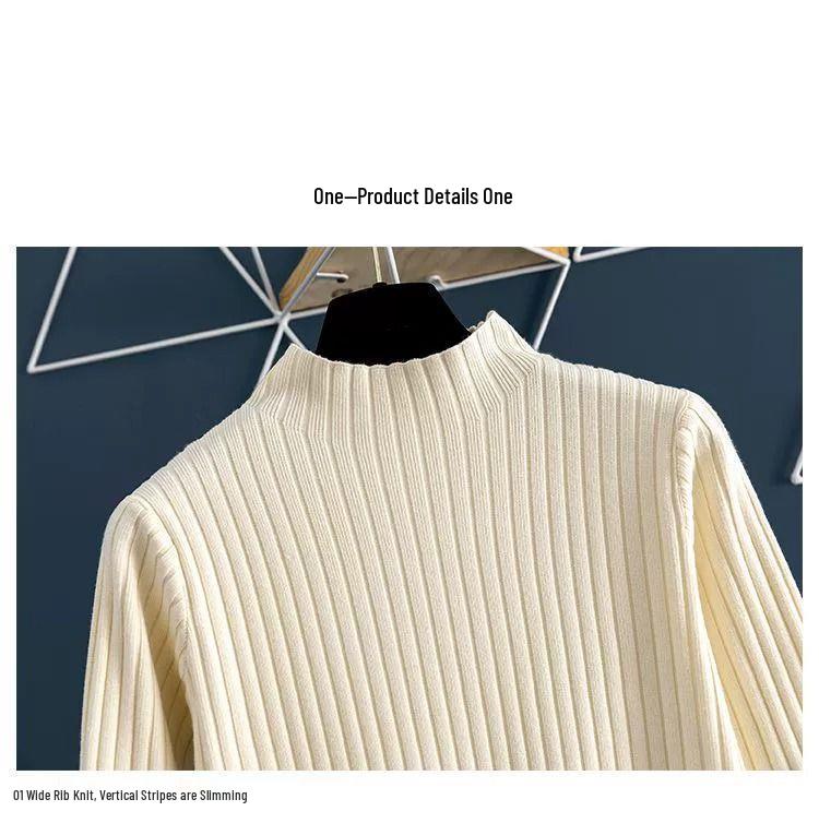 Plus-Size Women's Thickened Winter Long Knitted Wool Dress with Half-High Collar