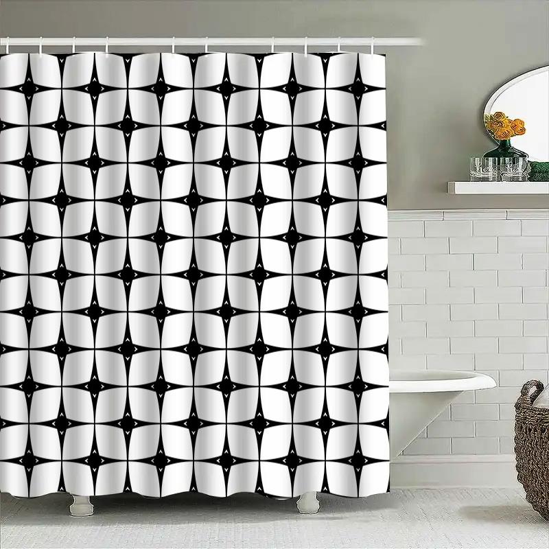 Black White Diamond Pattern Shower Curtain Water-Resistant Fabric Bath Decor Waterproof Privacy Screen 72X84In (180Cm X 213Cm)
