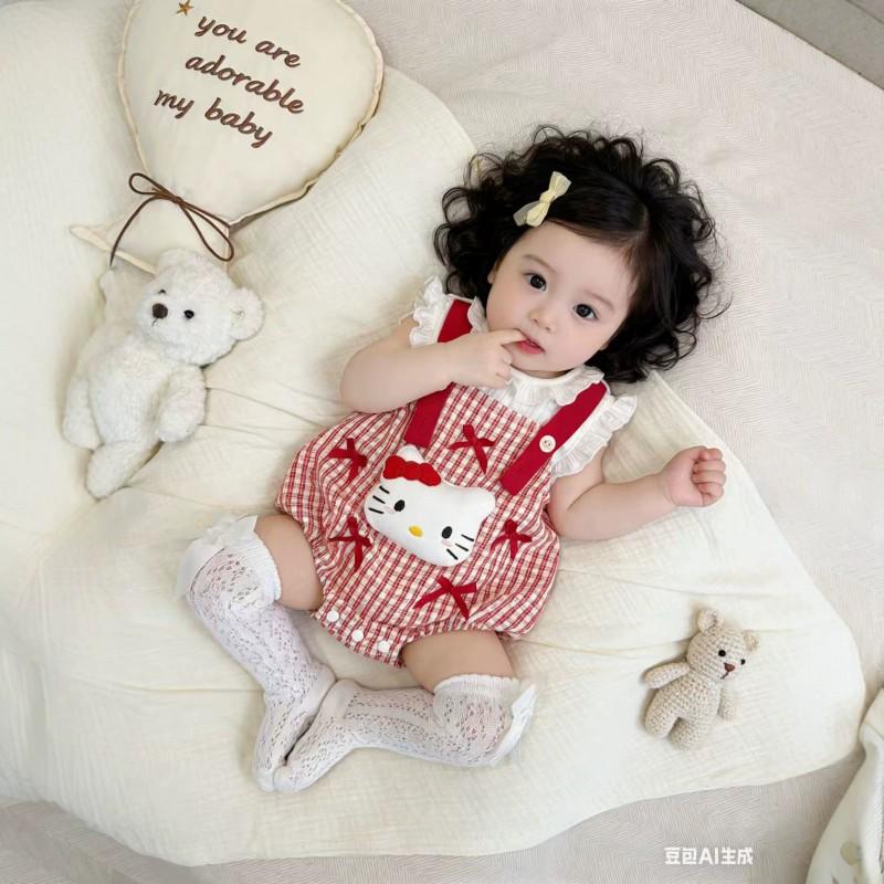 Baby Girl 2-Piece Set Thin Short Sleeve Top Overalls Cute Princess Style