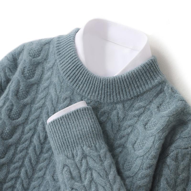 

Men s Thick Pure Wool Sweater - Autumn/Winter Casual Loose Knit Pullover L 130-150 lbs