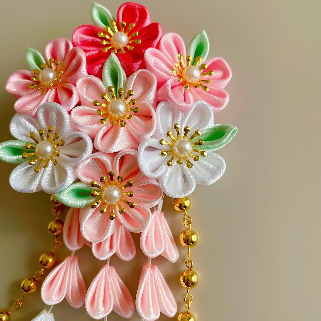 Pink Hair Pearl Japanese Hair Hair Hakama Head Hair Decoration Tsumami-zaiku Ornament, Pin, Ornament, Shichi-Go-San Ornament, Dress, Accessory,