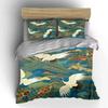 Japanese Crane Pattern Decor Set Bedding Set with 1 Duvet Cover 2 Pillowcases Single Double King Queen, Gift