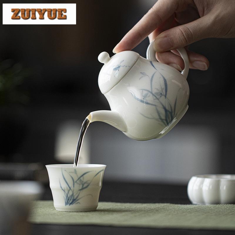 150ml White Porcelain Handmade Teapot Hand-painted Orchid Teapot With Filter Vintage Pot Tea Maker Kettle Tea Services Crafts