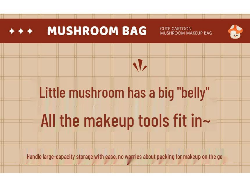 Niedliche Cartoon-Pilz Make-up-Tasche - Damen Große Kapazität Tragbare Oxford-Stoff Handheld Aufbewahrungstasche