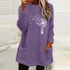 Women's Loose Fit Crew Neck Tunic Sweatshirt Long Sleeve Double Fleece Pullover Top Dandelion Floral Print Casual Fall Sweater With Side Pockets