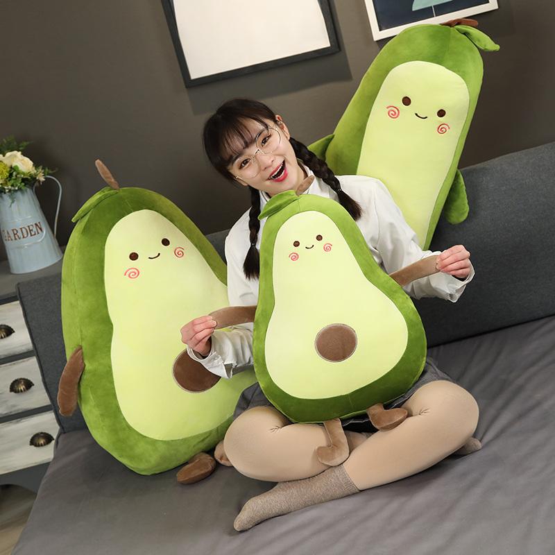 40~90Cm Green Soft Avocado Plush Pillow Stuffed Human Figured Fruit Cushion Smiling Face Happy Plushie Decor Gift