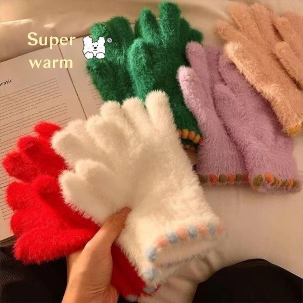 Thickened Touch Screen Gloves Warm Five Finger Gloves Korean Style Plush Gloves Winter