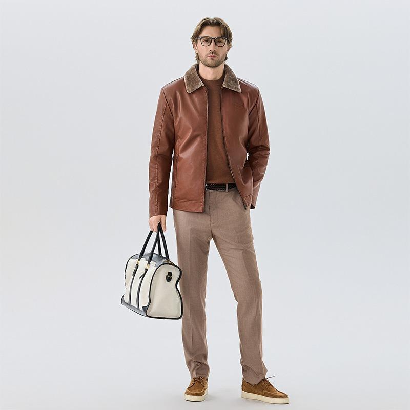 

Thickened fleece leather jacket leather men s leather jacket autumn and winter locomotive clothing casual loose lapel jacket men 5XL
