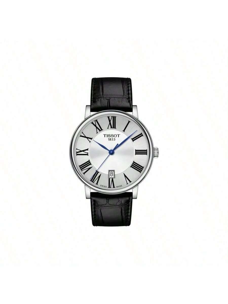 

Men s quartz watch with white dial, stainless steel case, leather strap. Elegant refined, high-quality timepiece suitable T122.410.16.033.00 білий