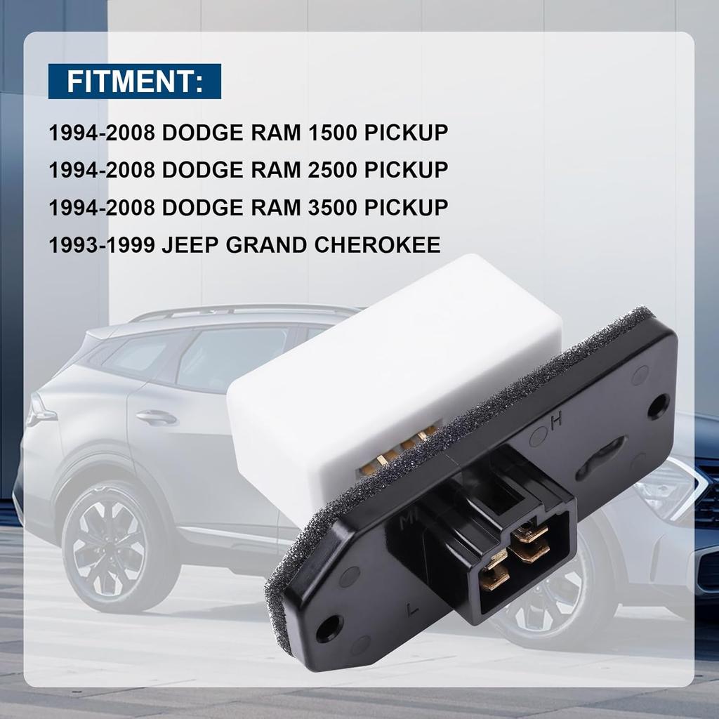 LCWRGS HVAC Fan Blower Motor Resistor For 1994-2008 Dodge Ram 1500 2500 3500 Pickup, 1993-1999 Jeep Grand Cherokee, Replaces 4720278, 973-020,