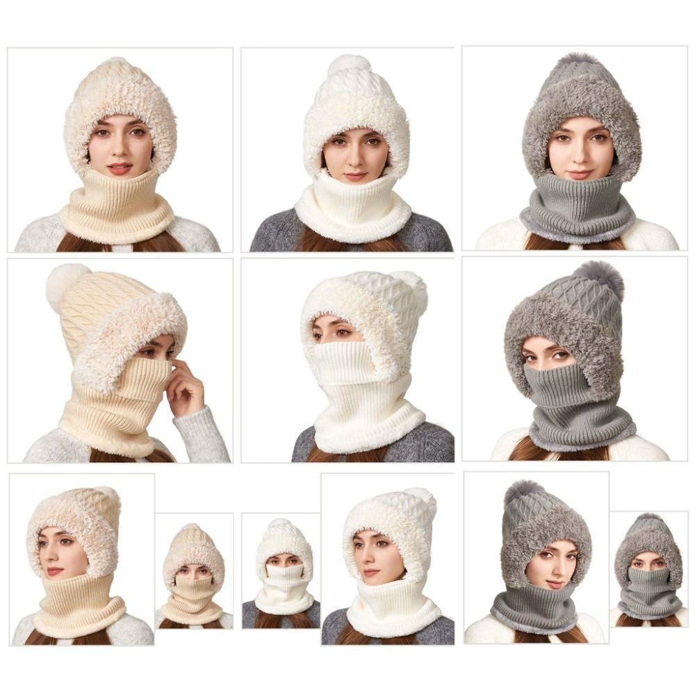 Windproof 2in1 Scarf Hat Plush Balaclavas Hat Fashion Winter Cap Mask Set  Riding