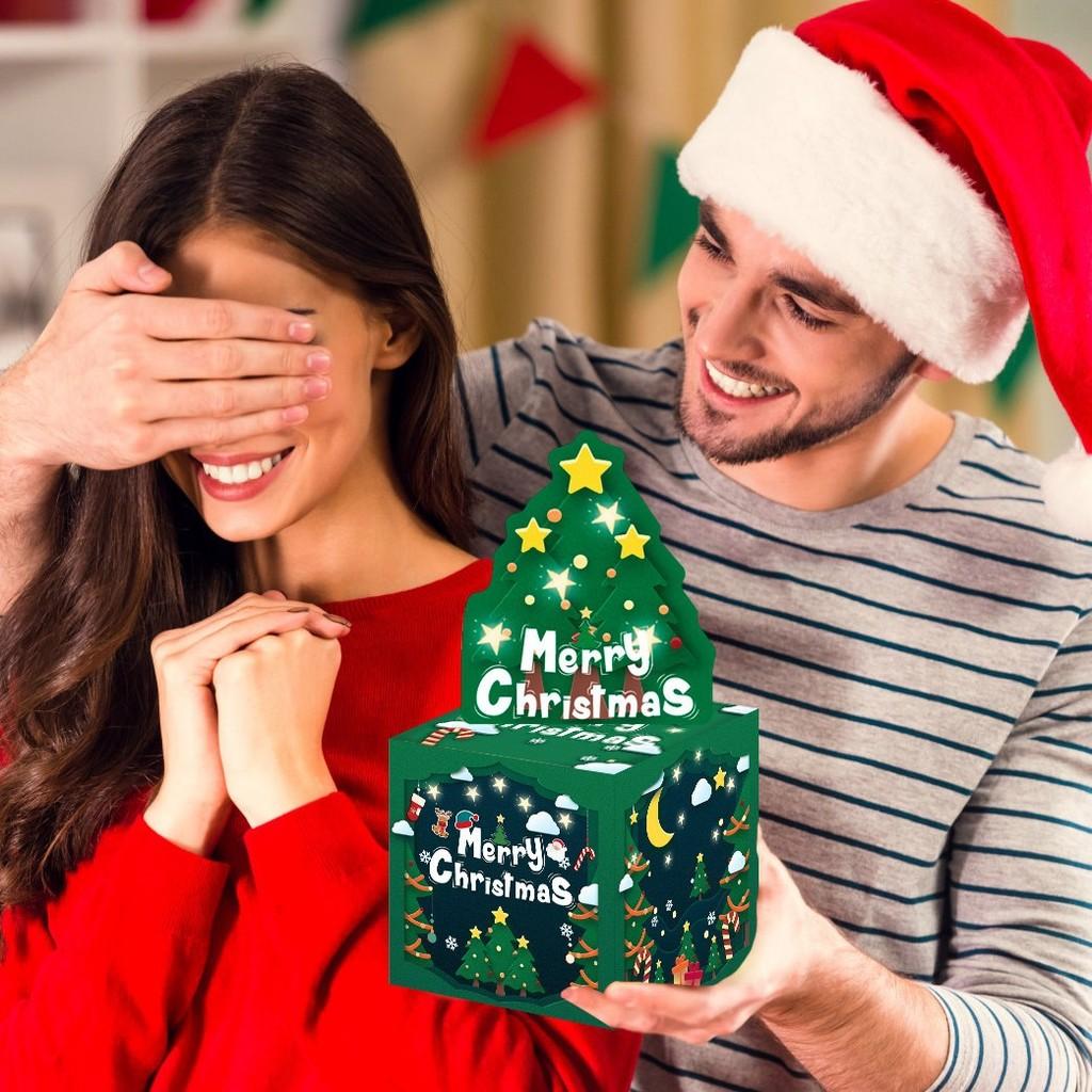 Green Christmas Tree Pattern Paper Box Holiday Celebration Decoration Props