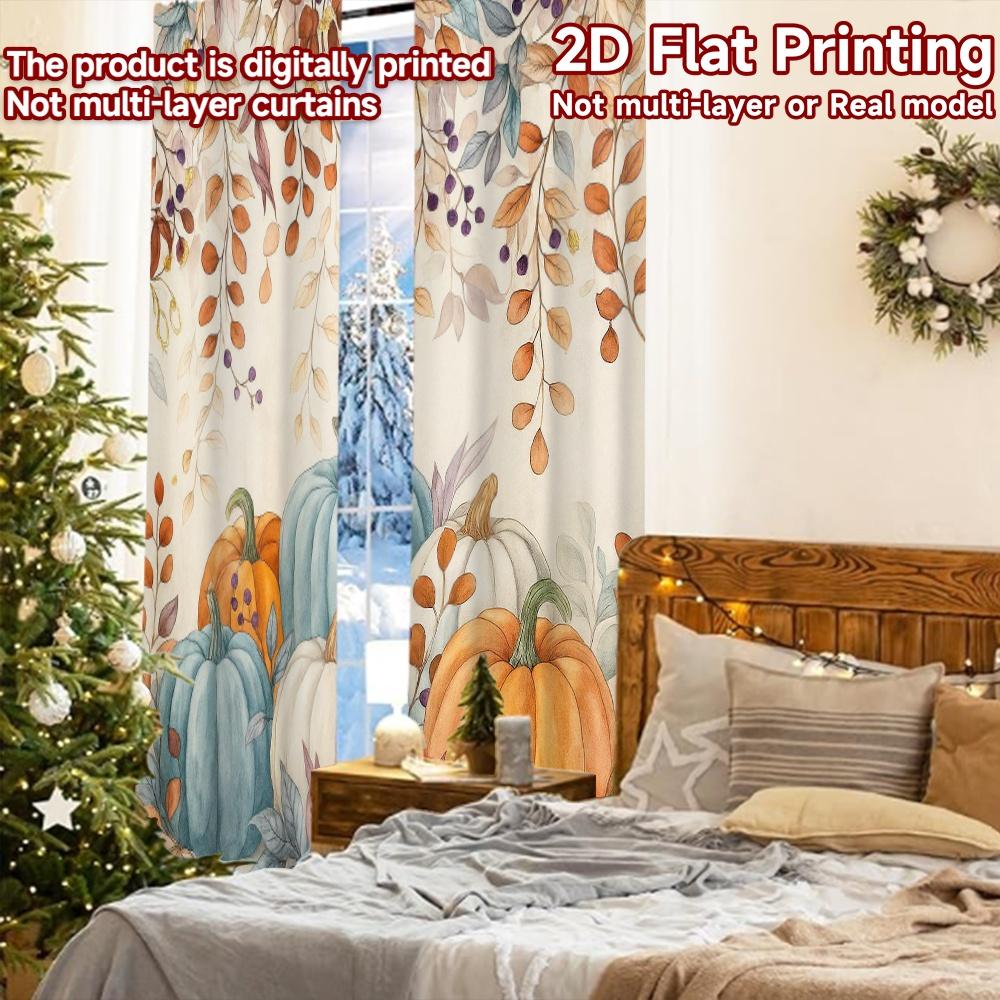 2pcs, 2D FLAT PRINTING Curtains (Without Rod) Autumn Abundance Halloween Festival Creative Curtains Machine Washable Fabric