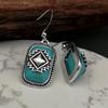 Vintage Shield Ethnic Earrings 925 Silver Green Turquoise Studs