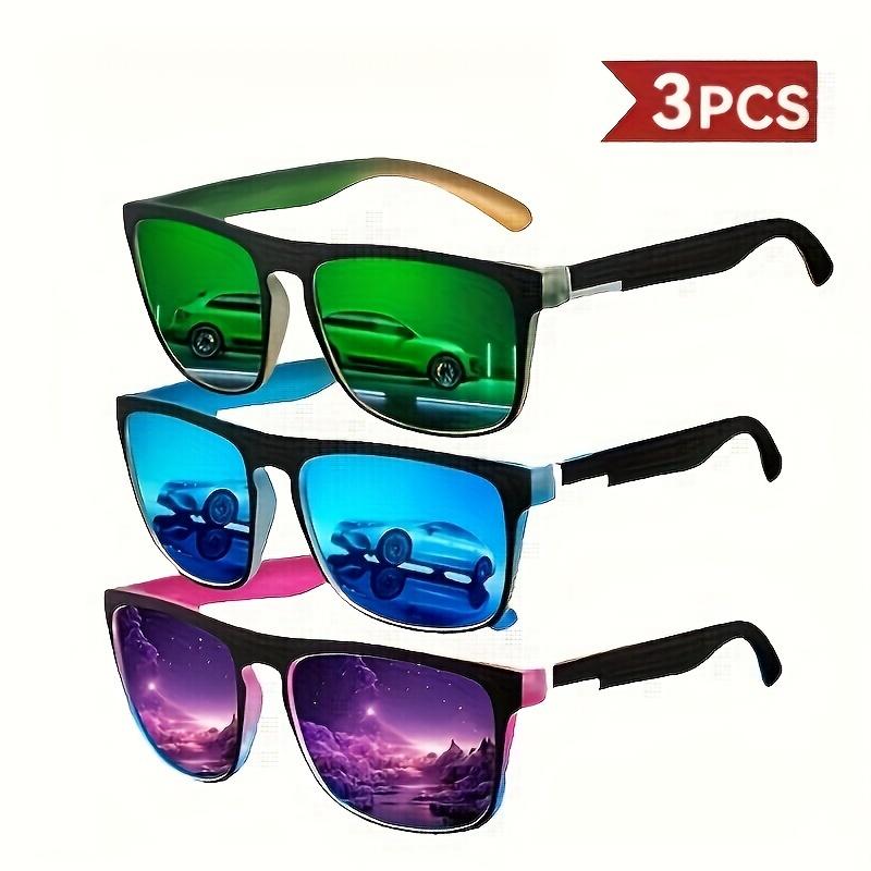 

3 шт. Стильные спортивные солнцезащитные очки для велоспорта, гольфа и активного отдыха - Черная оправа с линзами синего, фиолетового и розового цветов
