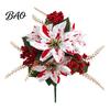 Vibrant Lush Fake Plant Decor 5/7/10/12 Heads Artificial Poinsettia Flowers, Christmas Floral Berry Centerpiece, Outdoor UV Resistant Greenery