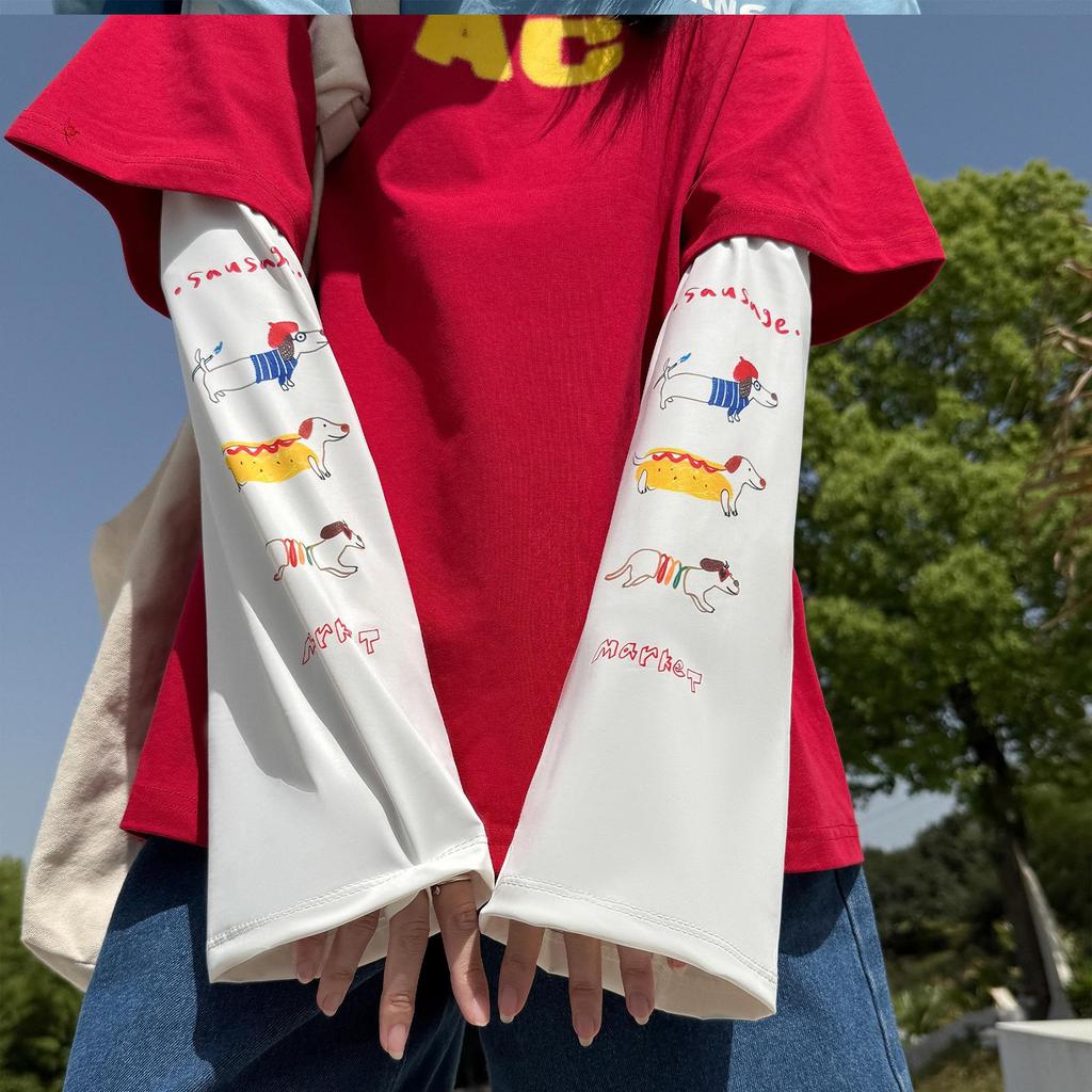 Women's Little Flower Anime Bell-Sleeve UV Protection Ice Sleeves for Summer - Loose Fit for Driving, Cycling & Outdoor Activities