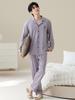 Couple's All-Cotton Long Sleeve Pajamas - Solid Color Cardigan Homewear for Men and Women, Ideal for Autumn and Winter.