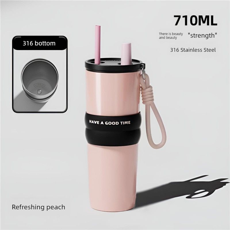 New 316 Stainless Steel Thermos Cup, Simple and Stylish, Large Capacity Thermos Cup with Ceramic Inner Liner, Portable Car Water Cup