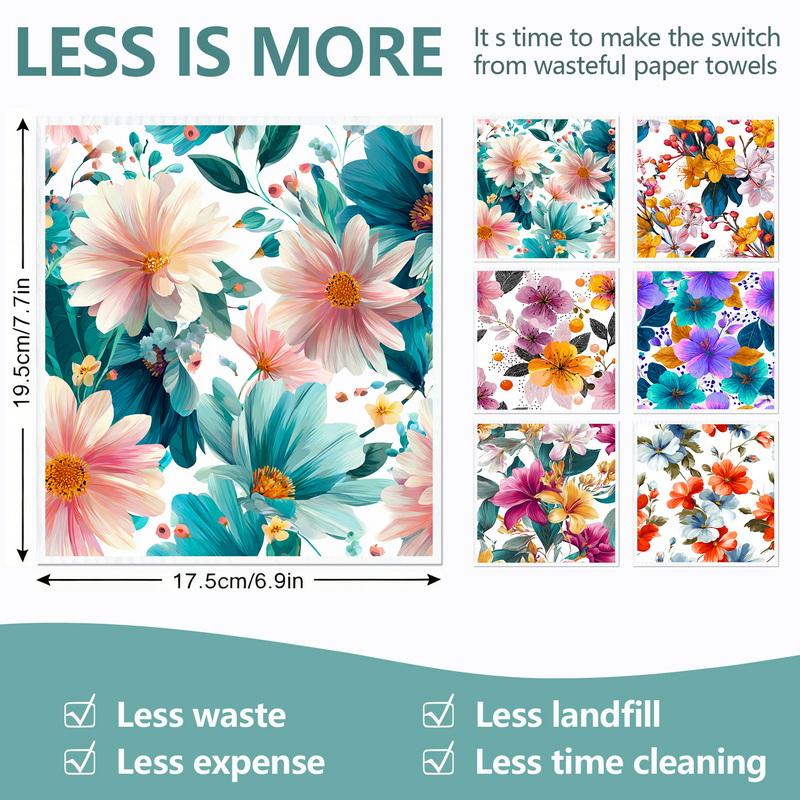 Cleaning Cloth Reusable Kitchen Dish Towels Eco-friendly Microfiber Retro Oil Painting Flowers Print Dishcloths Lint Free Washable Rags Tea Towels