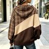 Dámský ležérní retro top s kapucí a barevným patchworkovým pruhovaným designem