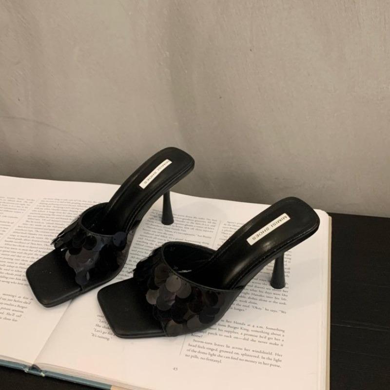 2025 Summer Hot Selling Women's High Heels and Slippers Fashionable and Elegant Square Toe Outdoor Versatile Silver Women Shoes