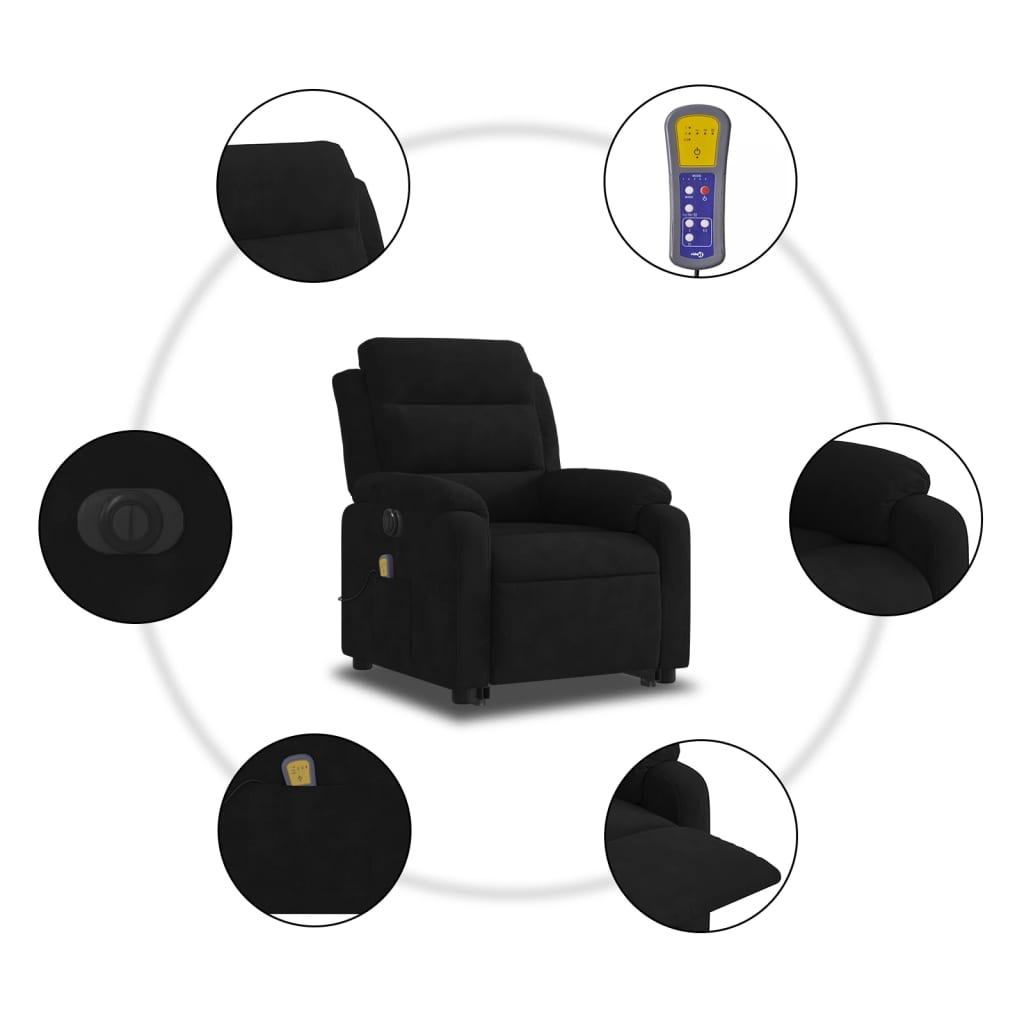 Vidaxl Podnoszony Fotel Masujący, Elektryczny Rozkładany, Czarny