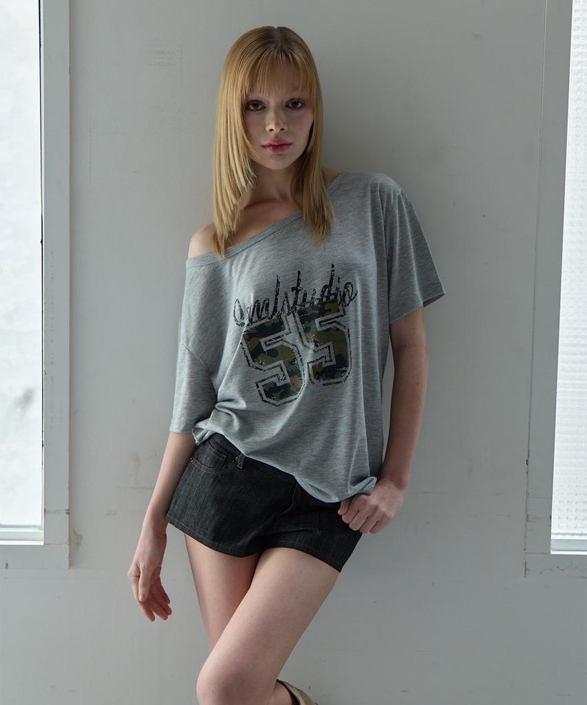 5OML Camo Loose Fit Short Sleeve Melange Grey