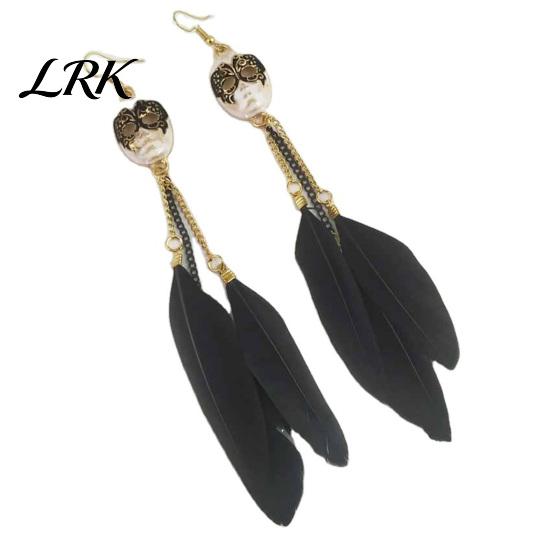 Long Face Slimming Earrings 1 Pair Hook for Women, Thin Chain Layered Design Hypoallergenic with Smooth Black Feathers, Lightweight Drop Parties