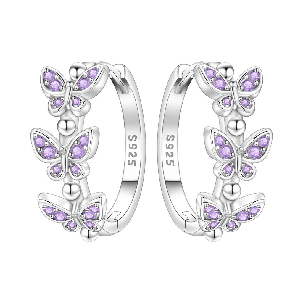 925 Silver Bees Butterflies Insects Series Zircon Hoop Earrings Women Jewelry Gifts Accessories