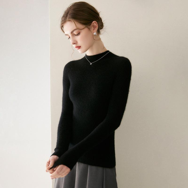 Women's 100% Pure Cashmere Seamless Half-High Collar Slim Fit Sweater - Perfect Knit Base for Autumn/Winter