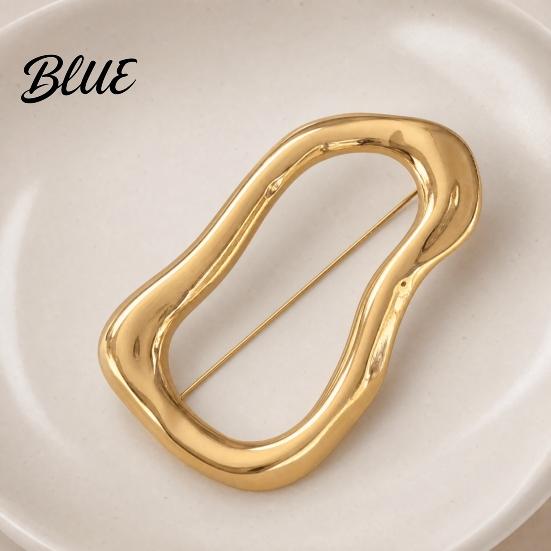 Placket Pin Brooch with Safety Pin Abstract Irregular Metal Outline