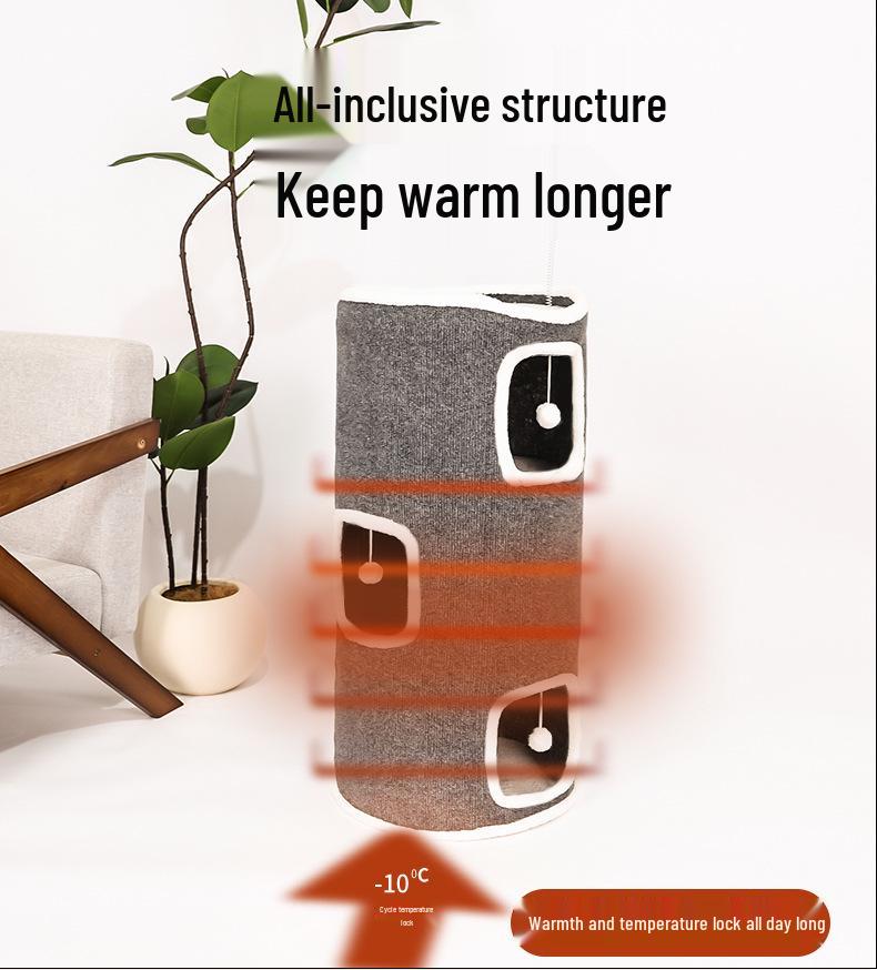 Winter Cat Bed & Scratching Post: Warm, Durable Felt, Removable, Washable, Integrated Cat Tree