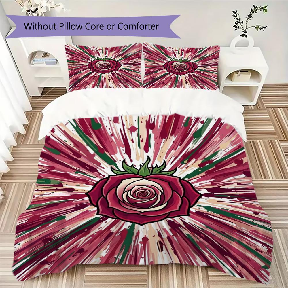 Rose Pattern Bedding uilt Set uilt Cover Pillowcase Home Decoration Birthday Gift (1 * duvet cover + 2 * pillowcase without core)54