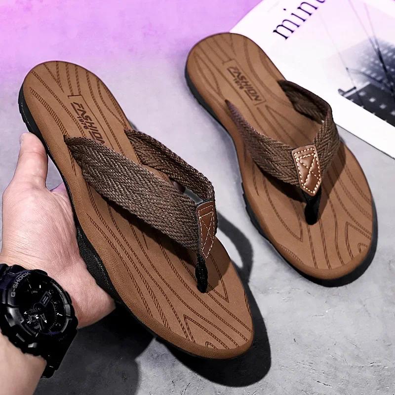 Men Flip Flop Fashion Mens Sandals Outdoor Soft Summer Slippers Size 39-46 Non-slip Outside Wear Thick Bottom Beach Shoes Slides