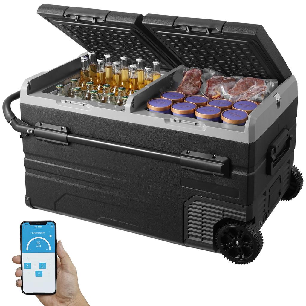 VEVOR Car Refrigerator, 12 Volt Car Refrigerator Fridge, 115 L Dual Zone Portable Freezer with Wheels and Handle, -4 degrees F-68 degrees F